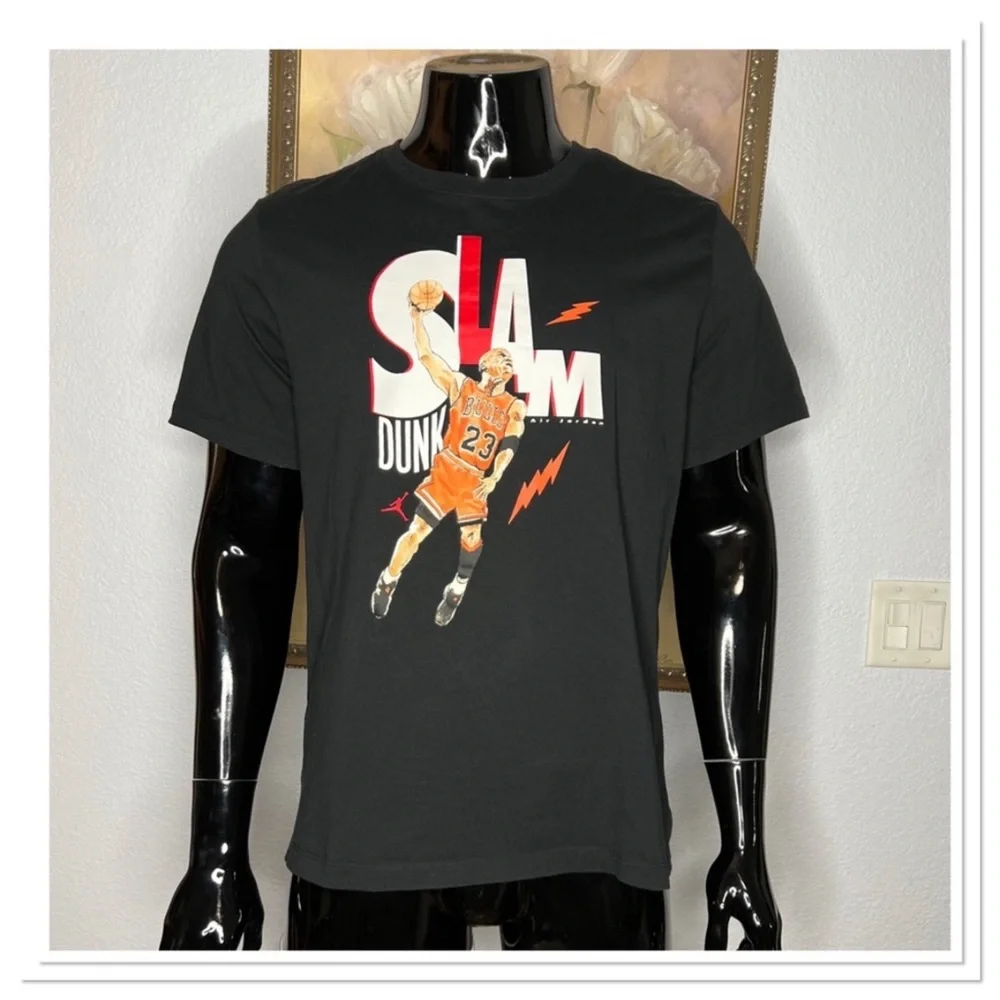 JORDAN GAME 5 SS CREW Slam Dunk T-Shirt Sz XL 100% Cotton Black
